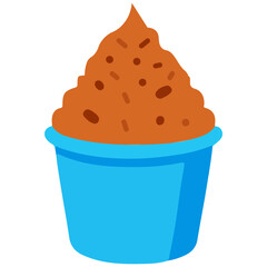 Brown ice cream in blue cup, sweet dessert illustration perfect for summer or kids' themes.
