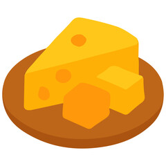 Yellow cheese wedges on plate, dairy product illustration perfect for breakfast or snack themes.

