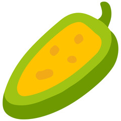 Green pepper with yellow interior, vegetable illustration perfect for cooking or healthy food themes.

