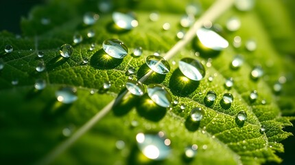Raindrops on a Bright Green Leaf