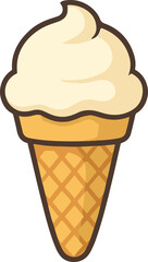 Cartoon Ice Cream Cone With Vanilla Scoop On Waffle Cone - Sunny Dessert Illustration
