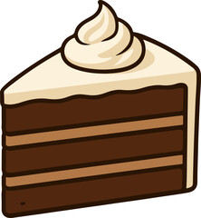 Delicious Chocolate Cake Slice With Vanilla Frosting and Whipped Cream Topper – Cartoon Illustration