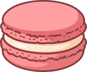 Pink Macaron Dessert Illustration With Cream Filling, Sweet Treat For Bakery And Food Advertising
