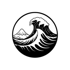 japanese ukiyo e style great wave with stylized fo