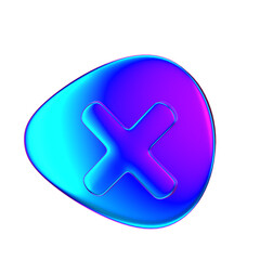 A vibrant, 3D rendered cross symbol, exhibiting a gradient of electric blue and purple hues, against a stark black background.