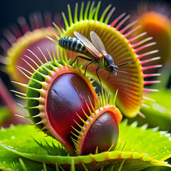 Venus flytrap carnivorous plant and insect