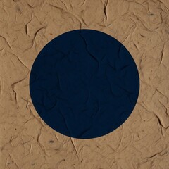 A contemporary art piece with a single indigo circle on a rough, kraft paper-like texture, a sophisticated backdrop for a product package design or a minimalist event invitation