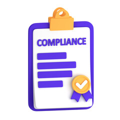 A 3D rendering of a compliance document, featuring a certificate of approval.