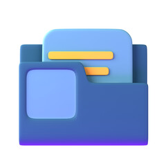 A stylized, 3D folder icon, rendered in vibrant shades of blue and pale yellow, sits on a black background.