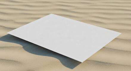 Blank White Card on Sandy Beach with Ripples and Shadow Inspirational Concept Background
