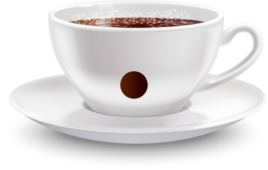A cup of hot black coffee with light reflections, elegant presentation.