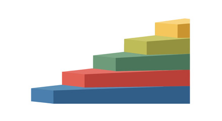 Fototapeta premium Colorful Gradient Staircase of Stacked Rectangular Blocks from Blue to Yellow on White Background