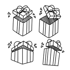 doodle gift boxes illustration handdrawn cartoon style vector