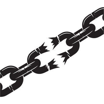 Broken chain link silhouette symbol of freedom and strength