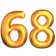 Gold foil balloons form the numbers sixty-eight against a black background, highlighting the celebratory and festive aesthetic.