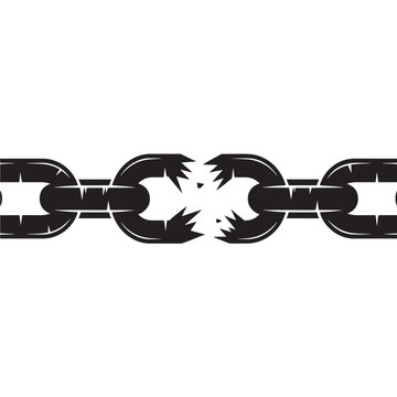 Broken chain link silhouette symbol of freedom and strength