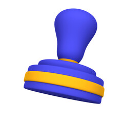 A stylized, three-dimensional stamp design, showcasing a vibrant, deep blue hue accented by a bold band of bright yellow, against a backdrop of pure black.