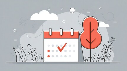 Simple calendar illustration with a marked date and foliage.