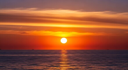 Obraz premium Vibrant Sunset Over the Ocean Horizon.