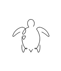 Elegant single line art captures a loving turtle embracing a heart, symbolizing marine conservation and deep affection
