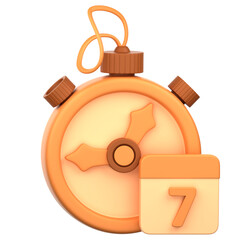 A stylized, 3d stopwatch and calendar icon, showcasing a warm, peachy orange color palette.