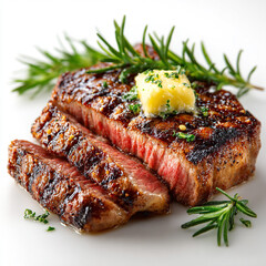 Medium-Rare Grilled Steak Cooked Reveal Sliced Juicy