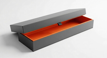 Elegant Dark Gray Gift Box with Vibrant Orange Interior Open and Ready for Luxury Presentation
