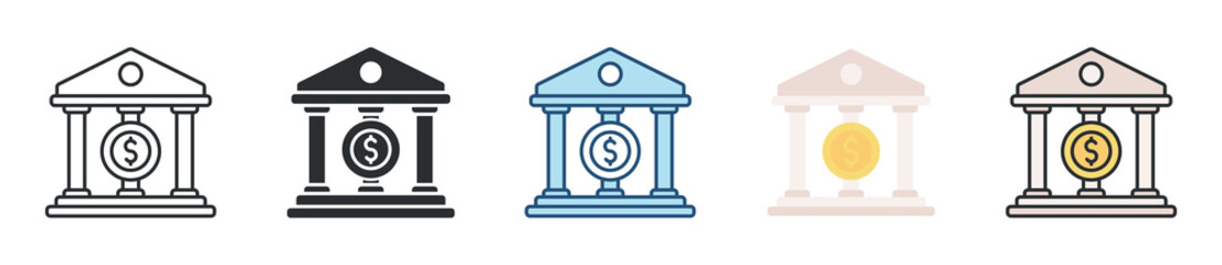 Bank Icon Set Multiple Style Collection