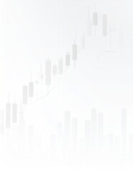 Faint, white candlestick chart and histograms indicate stock trading or investment data with a subtle, clean, and minimalist aesthetic