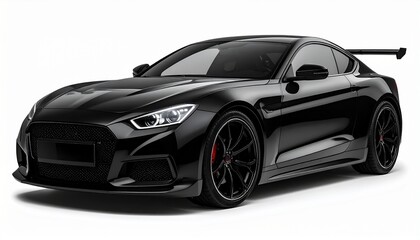 Sleek black sports car with aerodynamic curves sharp lines aggressive grille stylish headlights and black alloy wheels for luxury automotive editorial and lifestyle visuals