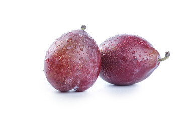 Fresh Prunes with Water Droplets on White Background - Healthy Fruit Snack