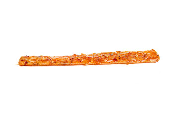 Crispy Bacon Strip or Chorizo Sausage with Herbs on White Background