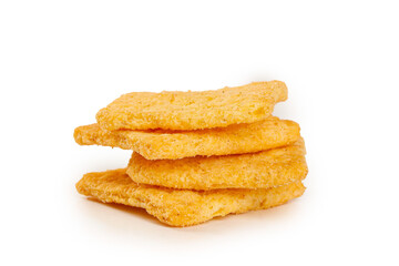 Golden Crispy Corn Snacks Stack Isolated on White Background