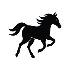 Dynamic solid black silhouette of a powerful horse in full gallop conveying speed and freedom