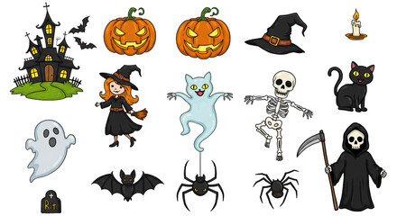 Halloween element set. Design for web banner, scrapbook, greeting card, invitation, poster, template, tag, stickers and party clipart.