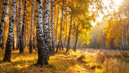 Fototapeta premium Birch forest at golden hour