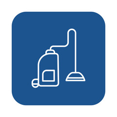 Simple line art icon of a vacuum cleaner on blue background