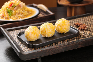 Traditional Chinese Steamed Dumplings on Bamboo Serving Tray with Chopsticks and Asian Cuisine
