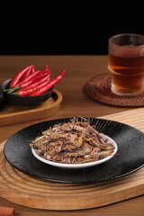 Fried Locusts Grasshoppers Traditional Chinese Food Shandong Province Insect Cuisine with Chili Peppers Tea