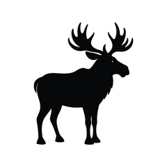 Majestic moose standing tall with impressive antlers depicted in a bold silhouette style