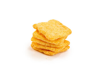 Golden Crispy Corn Tortilla Chips Stack Isolated on White Background