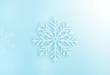 Intricate white snowflake pattern on a soft blue background,  holiday background,  glitter