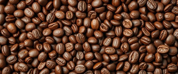 Obraz premium Rich brown coffee beans background, close-up texture, dark, burlap