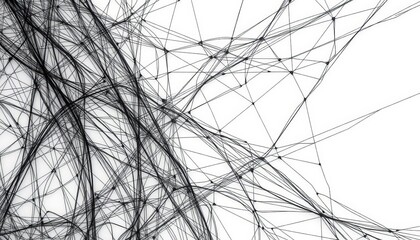 Intricate network of fine black carbon lines forming abstract patterns on white background,  weave,  streaks
