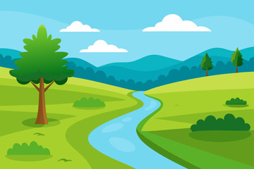 Fototapeta premium a serene rural landscape unfolds with a winding pa