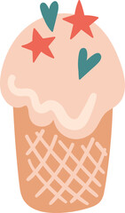 A cartoon ice cream cone with stars and hearts
