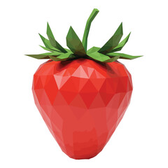 Vector art of low poly red strawberry with green leaves