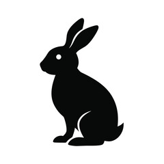 Clean vector silhouette of a rabbit sitting upright isolated on a white background perfect for design projects