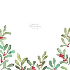 Naklejka premium 水彩画。水彩タッチのクリスマスフレーム。12月のクリスマスベクター水彩背景。クリスマスイラスト。 Watercolor painting. Watercolor Christmas frame. December Christmas vector watercolor background. Christmas illustration.