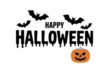 Fototapeta premium Happy halloween text with bats and pumpkin isolated on transparent background